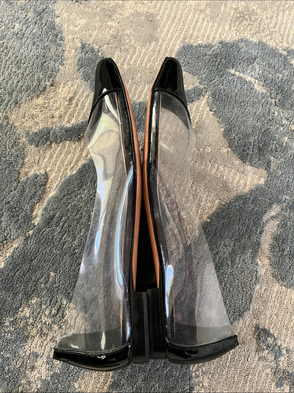 SCHUTZ Two-Tone Clear Panel Pointed-Toe Flats in Nude and Black - Picture 4 of 7